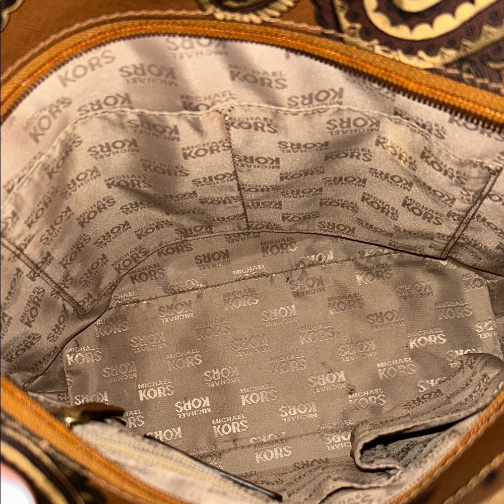 Michael Kors Brown Paisley Tote with Scarf Accent - Picture 10 of 16